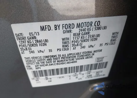 2013 Ford Edge Limited z USA, uszkodzony, nr VIN 2FMDK3KC5DBC40486